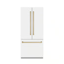 ZLINE Autograph Edition 36-Inch 19.6 Cu. Ft. French Door Built-In Bottom Freezer Refrigerator with Water Dispenser and Ice Maker in White Matte with Graphite Gray Interior and Champagne Bronze Accents (GRBIVZ-WM-36-CB)