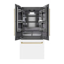 ZLINE Autograph Edition 36-Inch 19.6 Cu. Ft. French Door Built-In Bottom Freezer Refrigerator with Water Dispenser and Ice Maker in White Matte with Graphite Gray Interior and Champagne Bronze Accents (GRBIVZ-WM-36-CB)