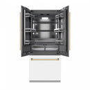 ZLINE Autograph Edition 36-Inch 19.6 Cu. Ft. French Door Built-In Bottom Freezer Refrigerator with Water Dispenser and Ice Maker in White Matte with Graphite Gray Interior and Polished Gold Accents (GRBIVZ-WM-36-G)