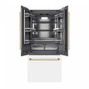 ZLINE Autograph Edition 36-Inch 19.6 Cu. Ft. French Door Built-In Bottom Freezer Refrigerator with Water Dispenser and Ice Maker in White Matte with Graphite Gray Interior and Polished Gold Accents (GRBIVZ-WM-36-G)