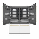 ZLINE Autograph Edition 60-Inch 32.2 cu. ft. French Door Built-In Bottom Freezer Refrigerator with Water Dispenser and Ice Maker in White Matte with Graphite Gray Interior and Champagne Bronze Accents (GRBIVZ-WM-60-CB)