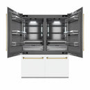 ZLINE Autograph Edition 60-Inch 32.2 cu. ft. French Door Built-In Bottom Freezer Refrigerator with Water Dispenser and Ice Maker in White Matte with Graphite Gray Interior and Polished Gold Accents (GRBIVZ-WM-60-G)