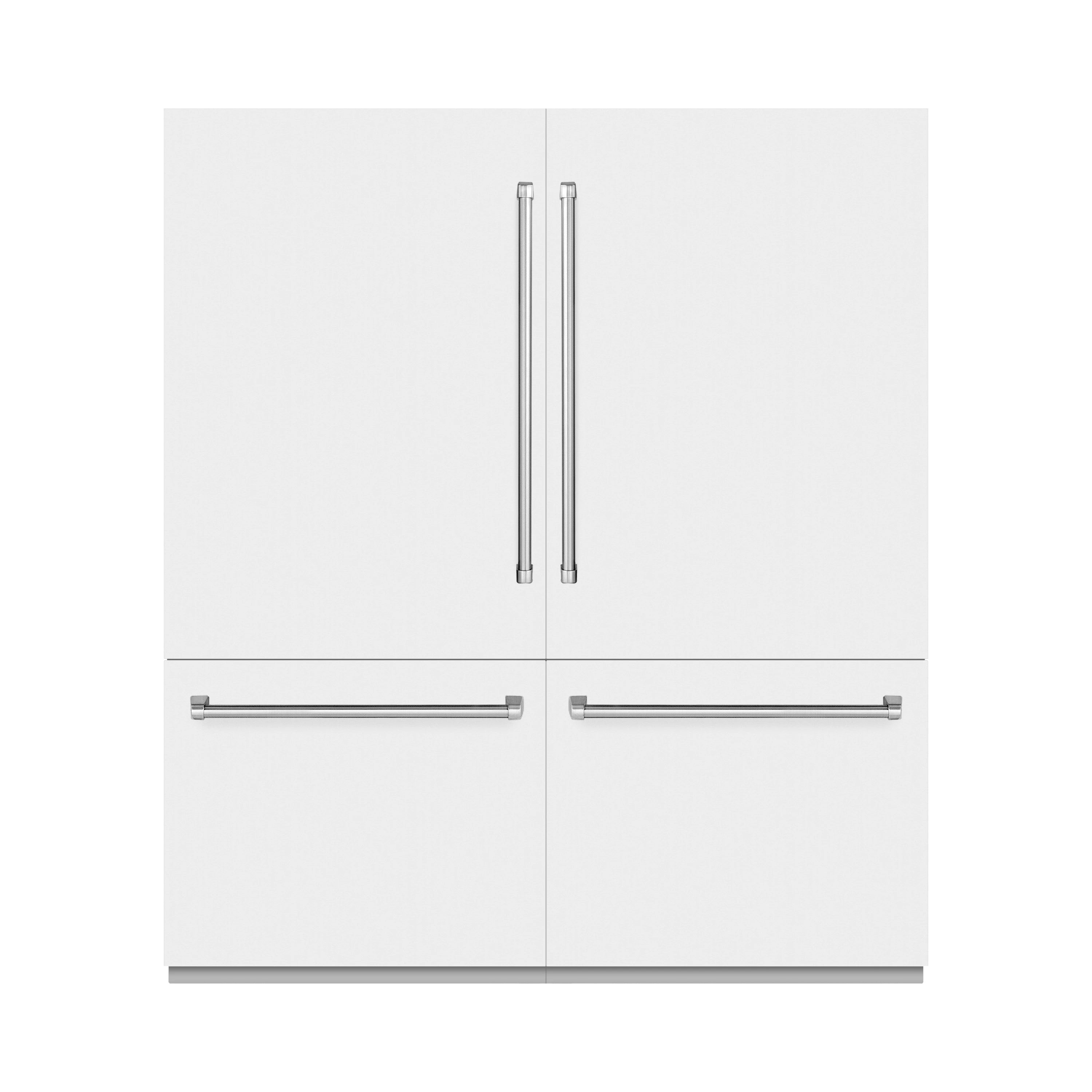 Refrigerator front view with two doors and pull handles diagram