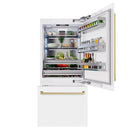 ZLINE Autograph Edition 36-Inch 19.8 Cu. Ft. Built-In Bottom Freezer Refrigerator with Water Dispenser and Ice Maker in White Matte and Champagne Bronze Accents (RBITZ-WM-36-CB)