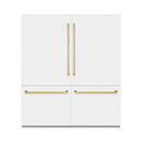 ZLINE Autograph Edition 72-Inch 39.6 Cu. Ft. French Door Built-In Bottom Freezer Refrigerator with Water Dispensers and Ice Makers in White Matte and Champagne Bronze Accents (RBITZ-WM-72-CB)