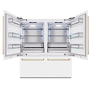 ZLINE Autograph Edition 72-Inch 39.6 Cu. Ft. French Door Built-In Bottom Freezer Refrigerator with Water Dispensers and Ice Makers in White Matte and Champagne Bronze Accents (RBITZ-WM-72-CB)