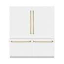 ZLINE Autograph Edition 72-Inch 39.6 Cu. Ft. French Door Built-In Bottom Freezer Refrigerator with Water Dispensers and Ice Makers in White Matte and Polished Gold Accents (RBITZ-WM-72-G)