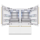 ZLINE Autograph Edition 72-Inch 39.6 Cu. Ft. French Door Built-In Bottom Freezer Refrigerator with Water Dispensers and Ice Makers in White Matte and Polished Gold Accents (RBITZ-WM-72-G)