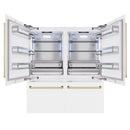 ZLINE Autograph Edition 72-Inch 39.6 Cu. Ft. French Door Built-In Bottom Freezer Refrigerator with Water Dispensers and Ice Makers in White Matte and Polished Gold Accents (RBITZ-WM-72-G)