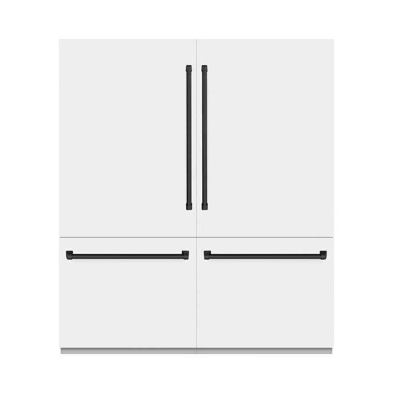 ZLINE Autograph Edition 72-Inch 39.6 Cu. Ft. French Door Built-In Bottom Freezer Refrigerator with Water Dispensers and Ice Makers in White Matte and Matte Black Accents (RBITZ-WM-72-MB)