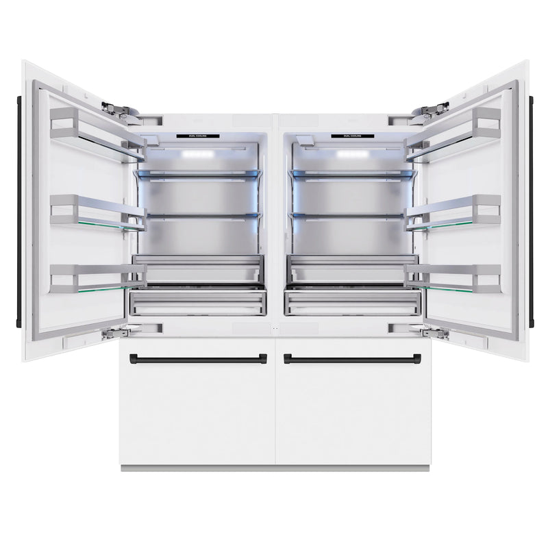 ZLINE Autograph Edition 72-Inch 39.6 Cu. Ft. French Door Built-In Bottom Freezer Refrigerator with Water Dispensers and Ice Makers in White Matte and Matte Black Accents (RBITZ-WM-72-MB)