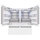 ZLINE Autograph Edition 72-Inch 39.6 Cu. Ft. French Door Built-In Bottom Freezer Refrigerator with Water Dispensers and Ice Makers in White Matte and Matte Black Accents (RBITZ-WM-72-MB)