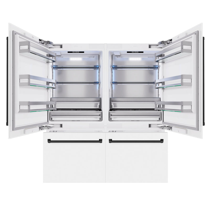 ZLINE Autograph Edition 72-Inch 39.6 Cu. Ft. French Door Built-In Bottom Freezer Refrigerator with Water Dispensers and Ice Makers in White Matte and Matte Black Accents (RBITZ-WM-72-MB)
