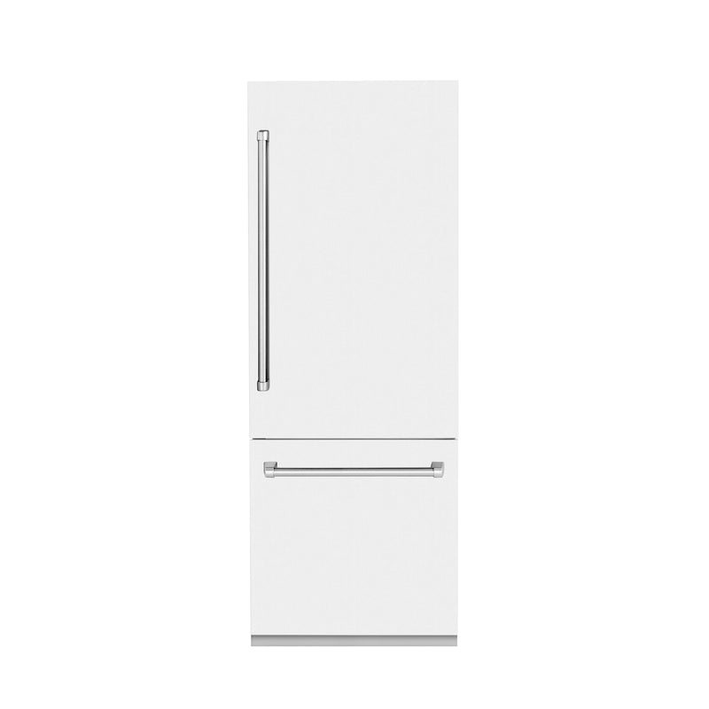 ZLINE 30-Inch 16.1 cu. ft. Built-In 2-Door Bottom Freezer Refrigerator with Internal Water and Ice Dispenser in White Matte (RBIV-WM-30)