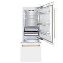 ZLINE 30-Inch Autograph Edition 16.1 cu. ft. Built-in 2-Door Bottom Freezer Refrigerator with Internal Water and Ice Dispenser in White Matte with Champagne Bronze Accents (RBIVZ-WM-30-CB)