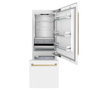 ZLINE 30-Inch Autograph Edition 16.1 cu. ft. Built-in 2-Door Bottom Freezer Refrigerator with Internal Water and Ice Dispenser in White Matte with Champagne Bronze Accents (RBIVZ-WM-30-CB)