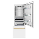 ZLINE 30-Inch Autograph Edition 16.1 cu. ft. Built-in 2-Door Bottom Freezer Refrigerator with Internal Water and Ice Dispenser in White Matte with Gold Accents (RBIVZ-WM-30-G)