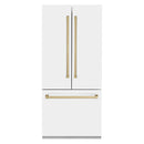 ZLINE 36-Inch Autograph Edition 19.6 cu. ft. Built-in 2-Door Bottom Freezer Refrigerator with Internal Water and Ice Dispenser in White Matte with Champagne Bronze Accents (RBIVZ-WM-36-CB)