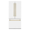 ZLINE 36-Inch Autograph Edition 19.6 cu. ft. Built-in 2-Door Bottom Freezer Refrigerator with Internal Water and Ice Dispenser in White Matte with Gold Accents (RBIVZ-WM-36-G)