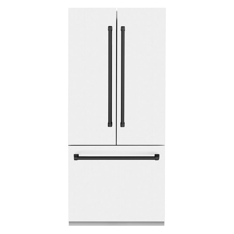 ZLINE 36-Inch Autograph Edition 19.6 cu. ft. Built-in 2-Door Bottom Freezer Refrigerator with Internal Water and Ice Dispenser in White Matte with Matte Black Accents (RBIVZ-WM-36-MB)