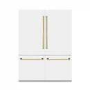 ZLINE 60-Inch Autograph Edition 32.2 cu. ft. Built-in 4-Door French Door Refrigerator with Internal Water and Ice Dispenser in White Matte with Gold Accents (RBIVZ-WM-60-G)