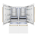 ZLINE 60-Inch Autograph Edition 32.2 cu. ft. Built-in 4-Door French Door Refrigerator with Internal Water and Ice Dispenser in White Matte with Gold Accents (RBIVZ-WM-60-G)