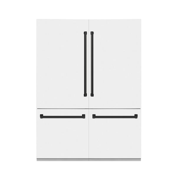 ZLINE 60-Inch Autograph Edition 32.2 cu. ft. Built-in 4-Door French Door Refrigerator with Internal Water and Ice Dispenser in White Matte with Matte Black Accents (RBIVZ-WM-60-MB)