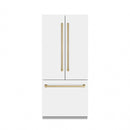 ZLINE Autograph Edition 36-Inch 19.6 cu. ft. French Door Built-In Bottom Freezer Refrigerator with Water Dispenser and Ice Maker in White Matte with Stainless Steel Interior and Champagne Bronze Accents (SRBIVZ-WM-36-CB)