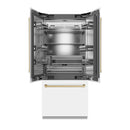 ZLINE Autograph Edition 36-Inch 19.6 cu. ft. French Door Built-In Bottom Freezer Refrigerator with Water Dispenser and Ice Maker in White Matte with Stainless Steel Interior and Polished Gold Accents (SRBIVZ-WM-36-G)