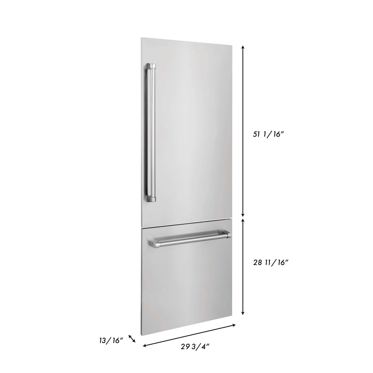Stainless steel refrigerator panel with built-in vertical and horizontal handles