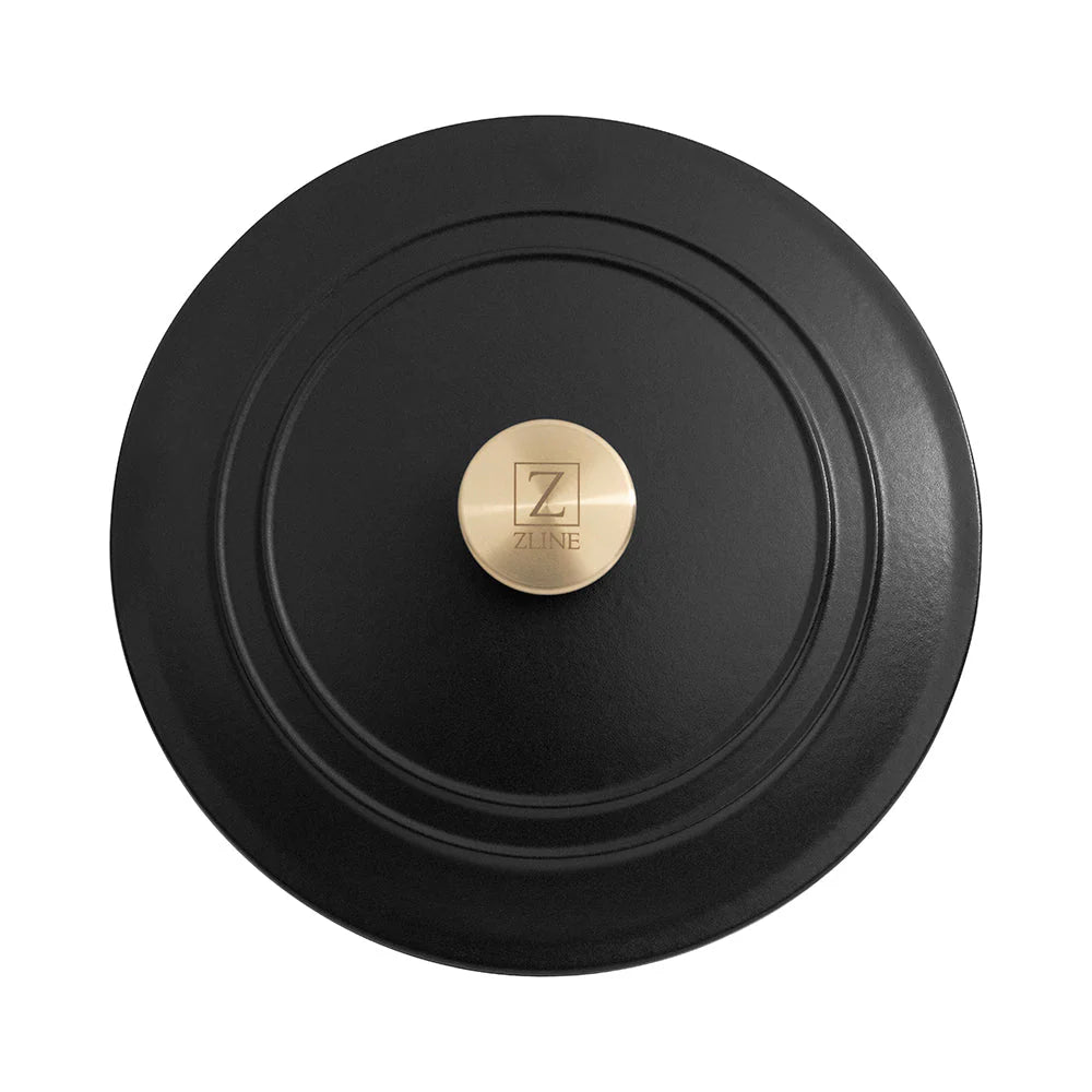Black matte enameled cast iron lid with gold-toned ZLINE emblem