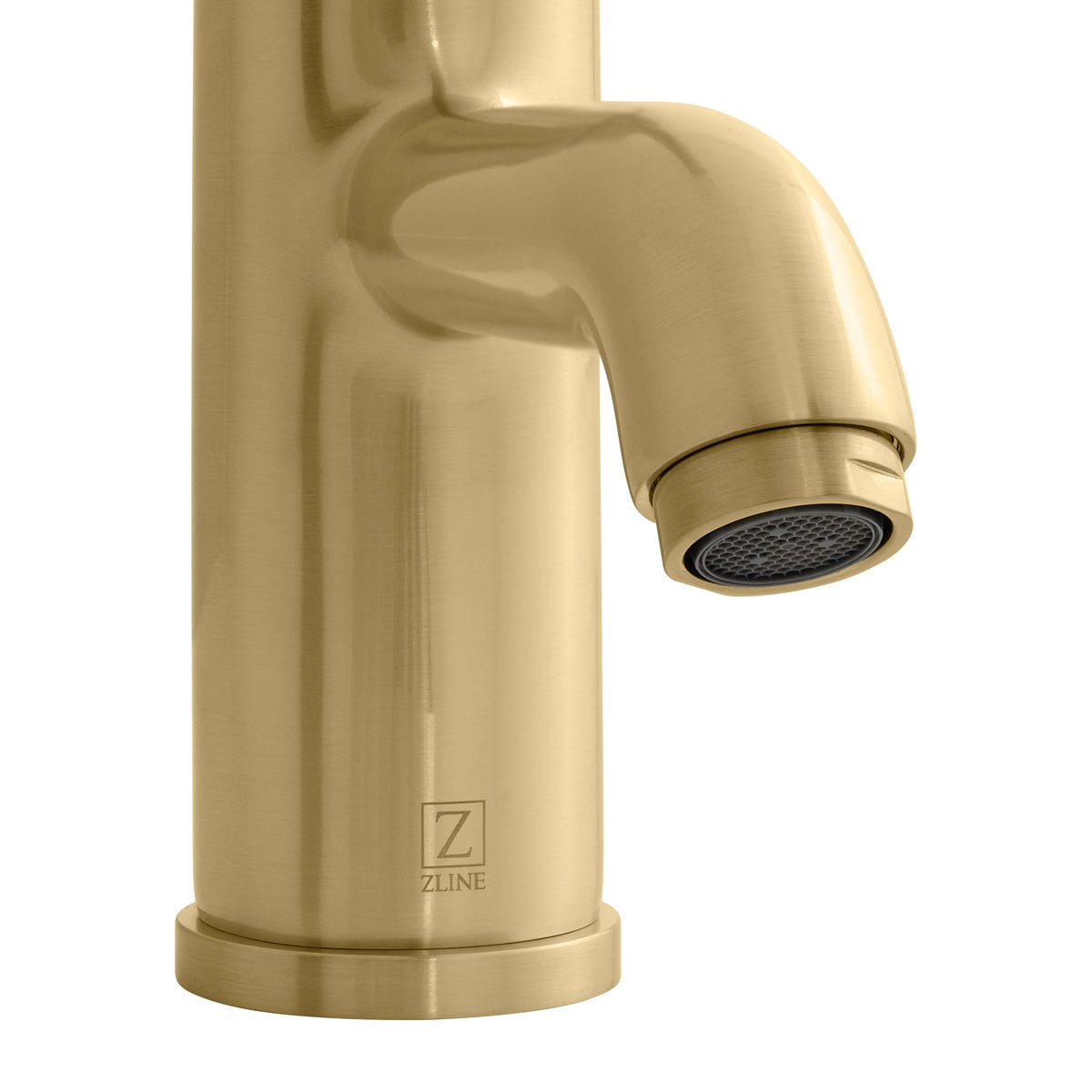 Champagne bronze faucet spout with round aerator face and sleek curved body