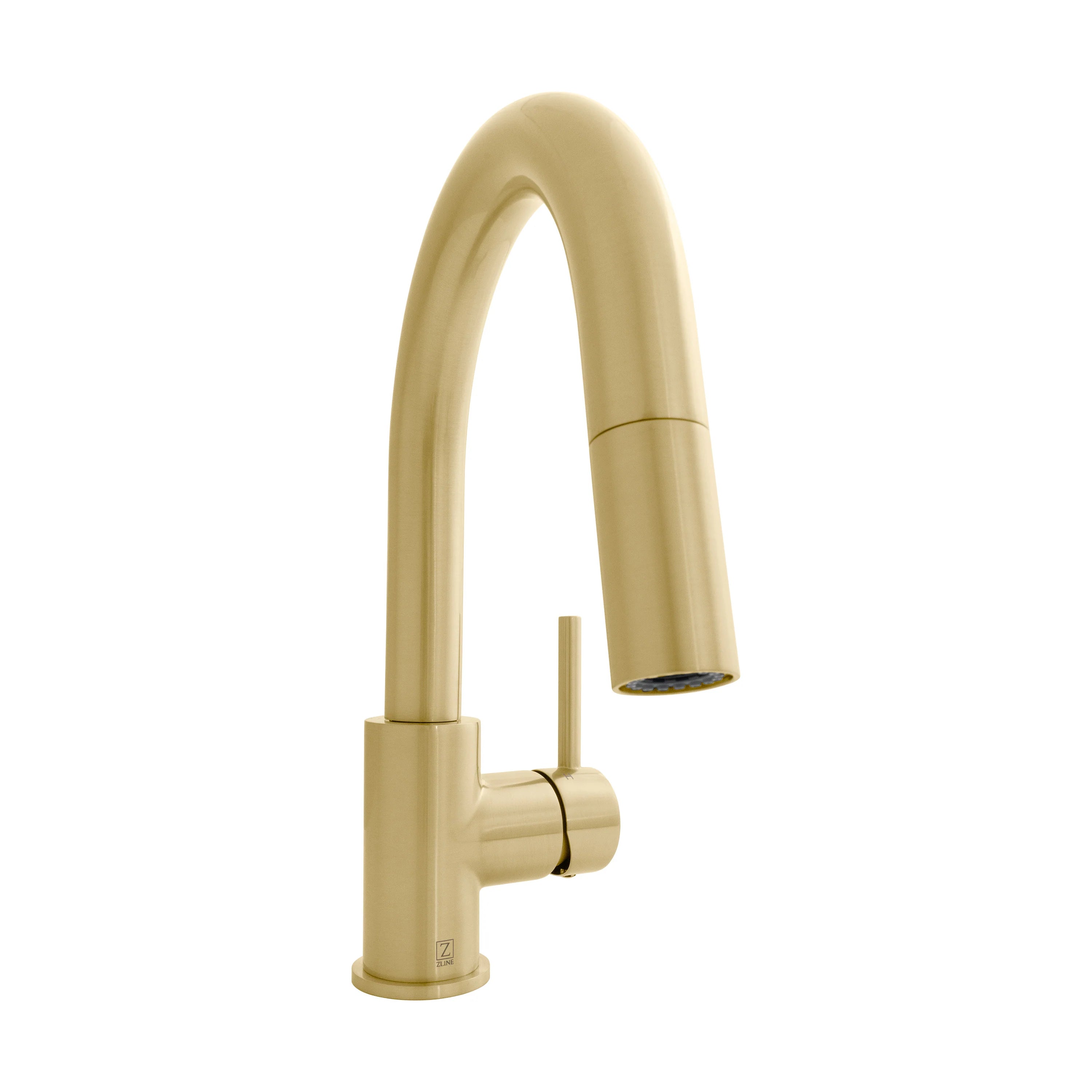 Champagne bronze kitchen faucet with tall arched spout and side sprayer outlet