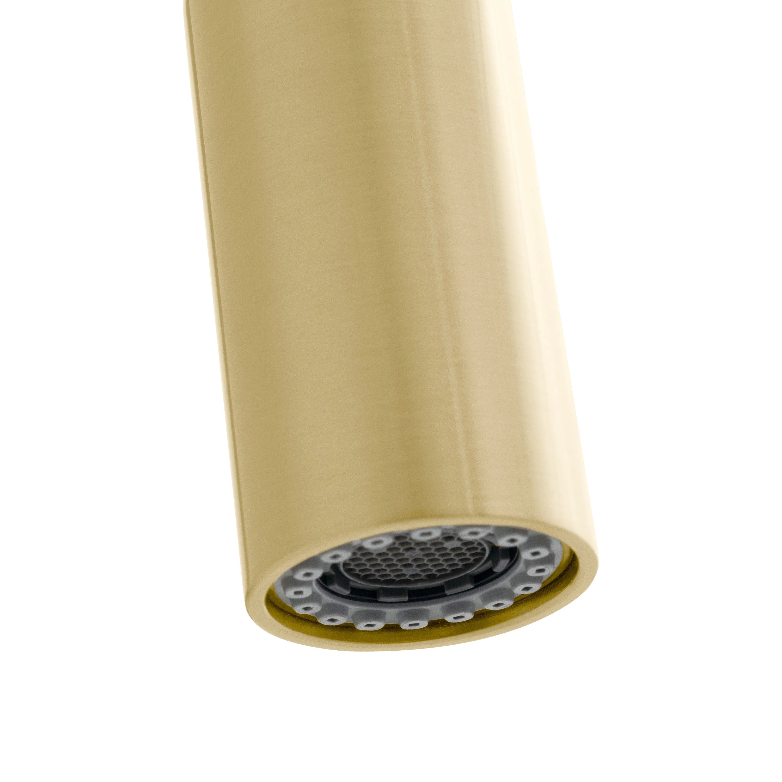 Champagne bronze faucet spout tip with circular aerator opening