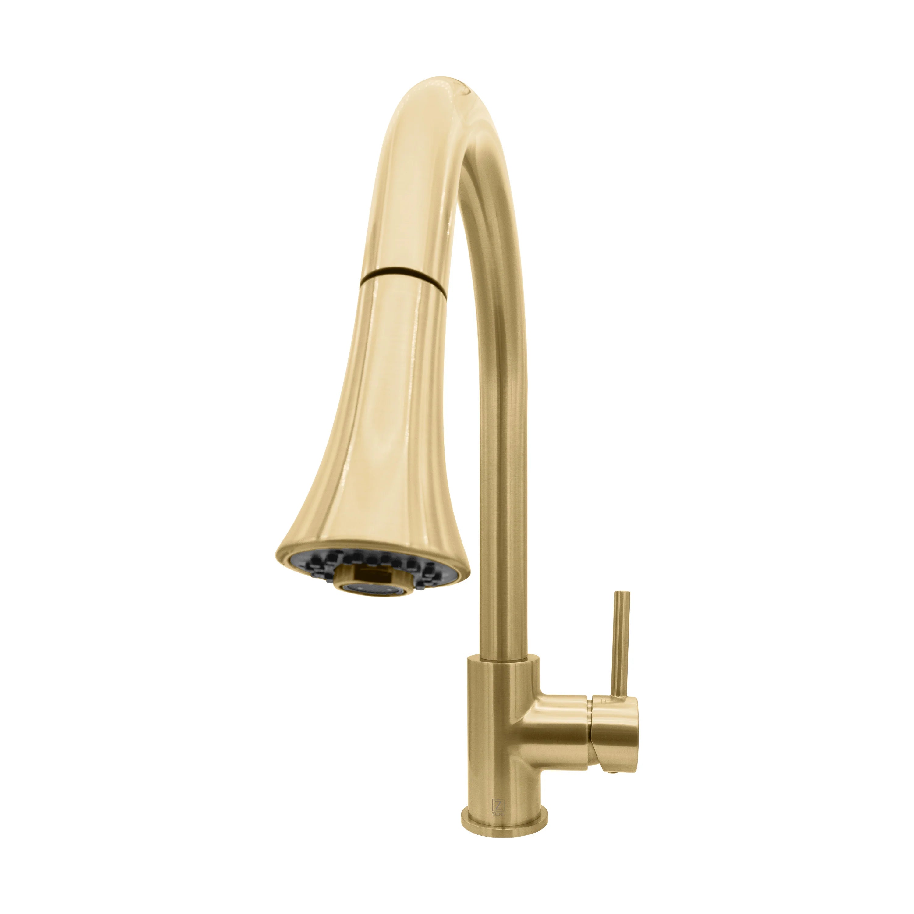 Champagne bronze kitchen faucet with arched spout and spray head