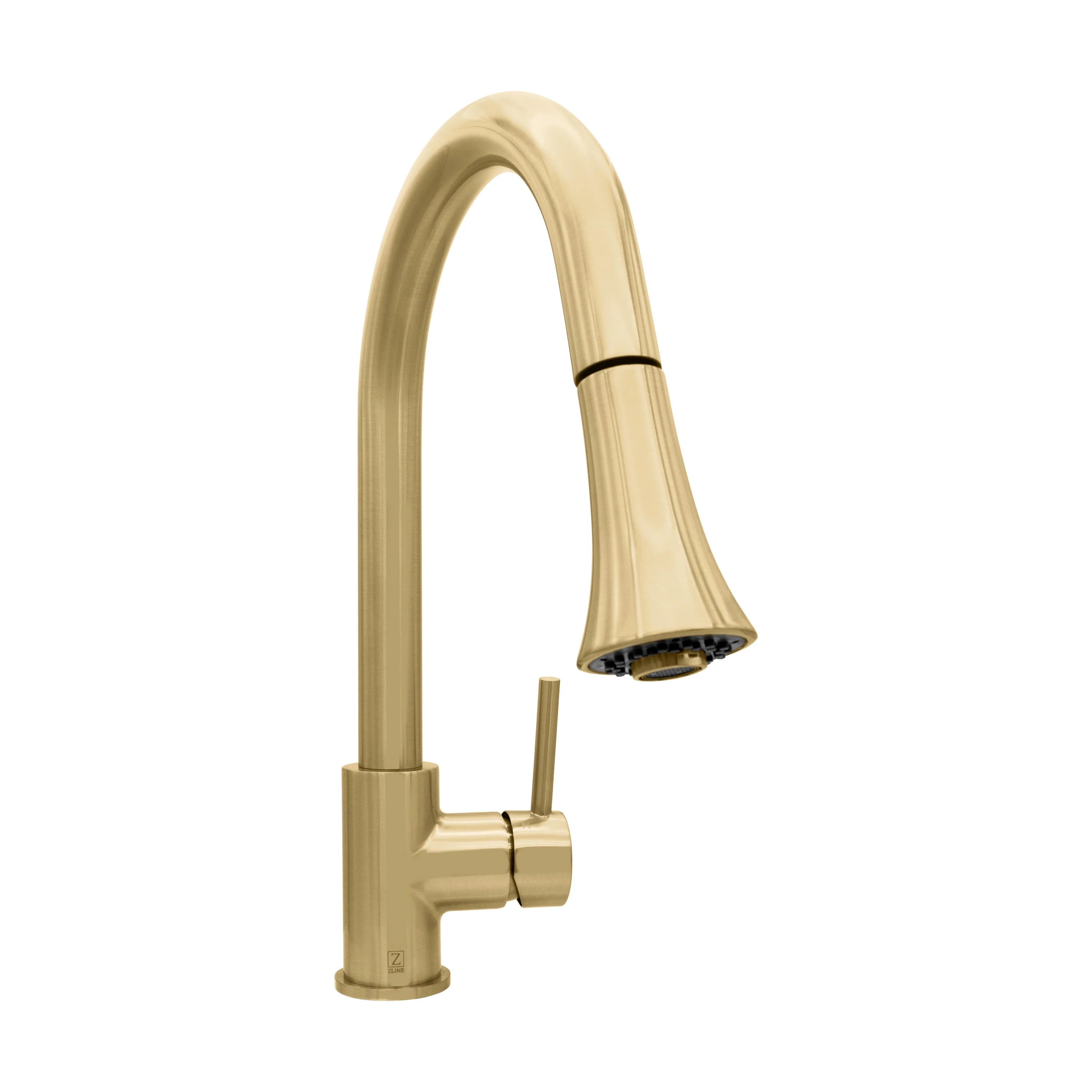 Champagne bronze arched kitchen faucet with side control and spray head