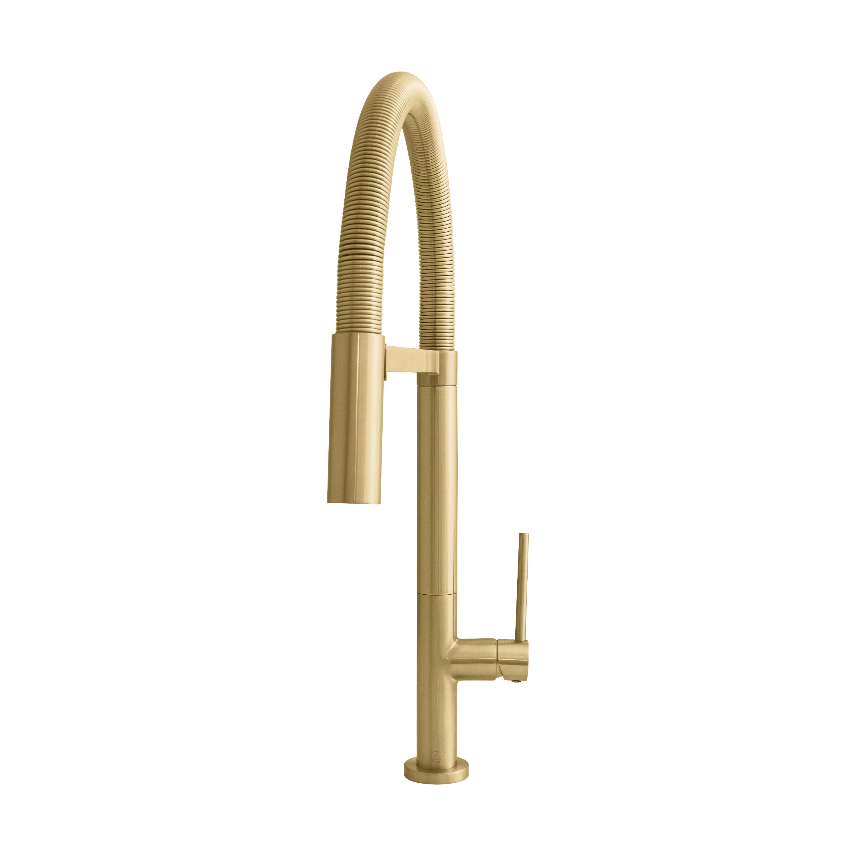Champagne bronze incline kitchen faucet with tall arched spout and side handle