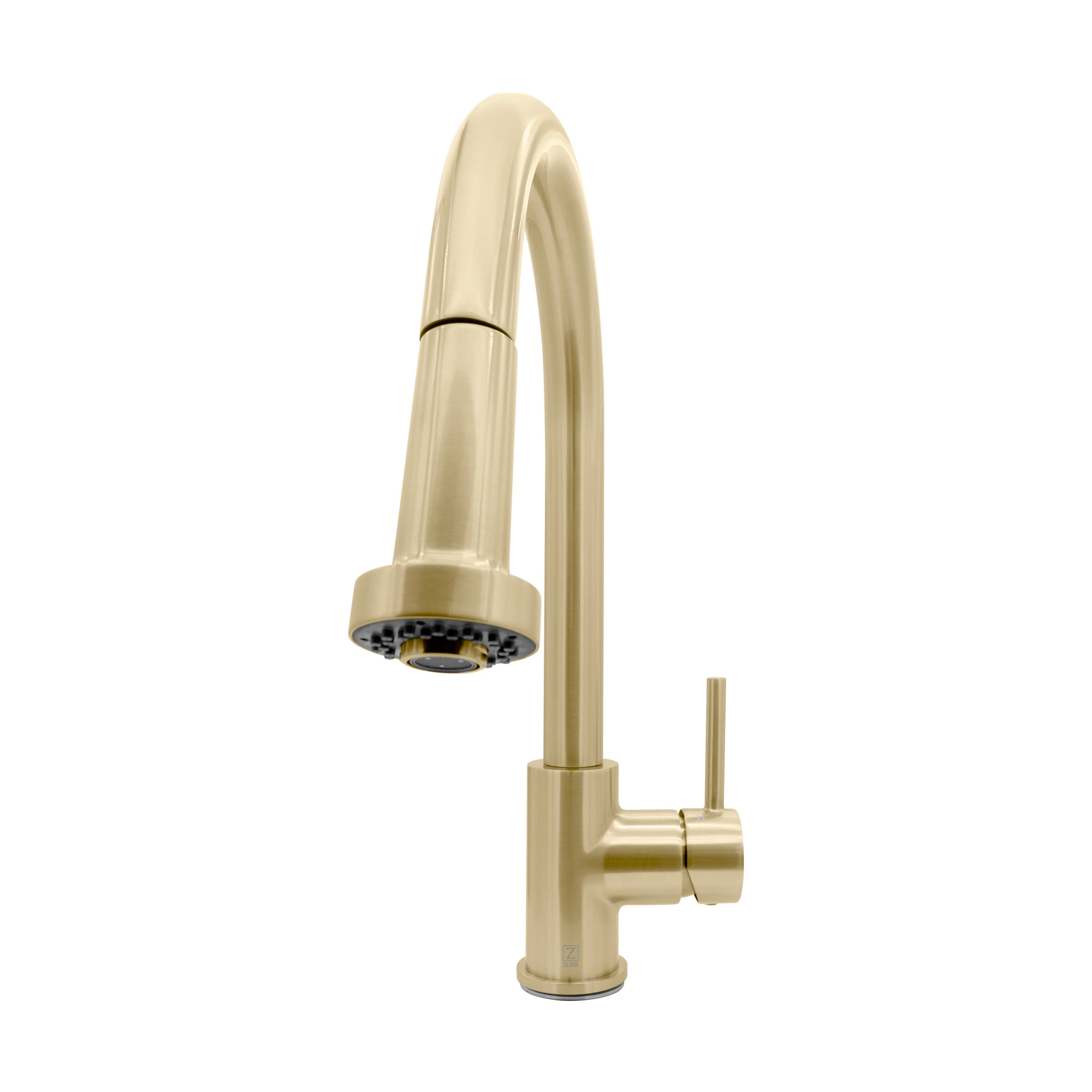 Champagne bronze kitchen faucet with tall arched spout and exposed aerator head
