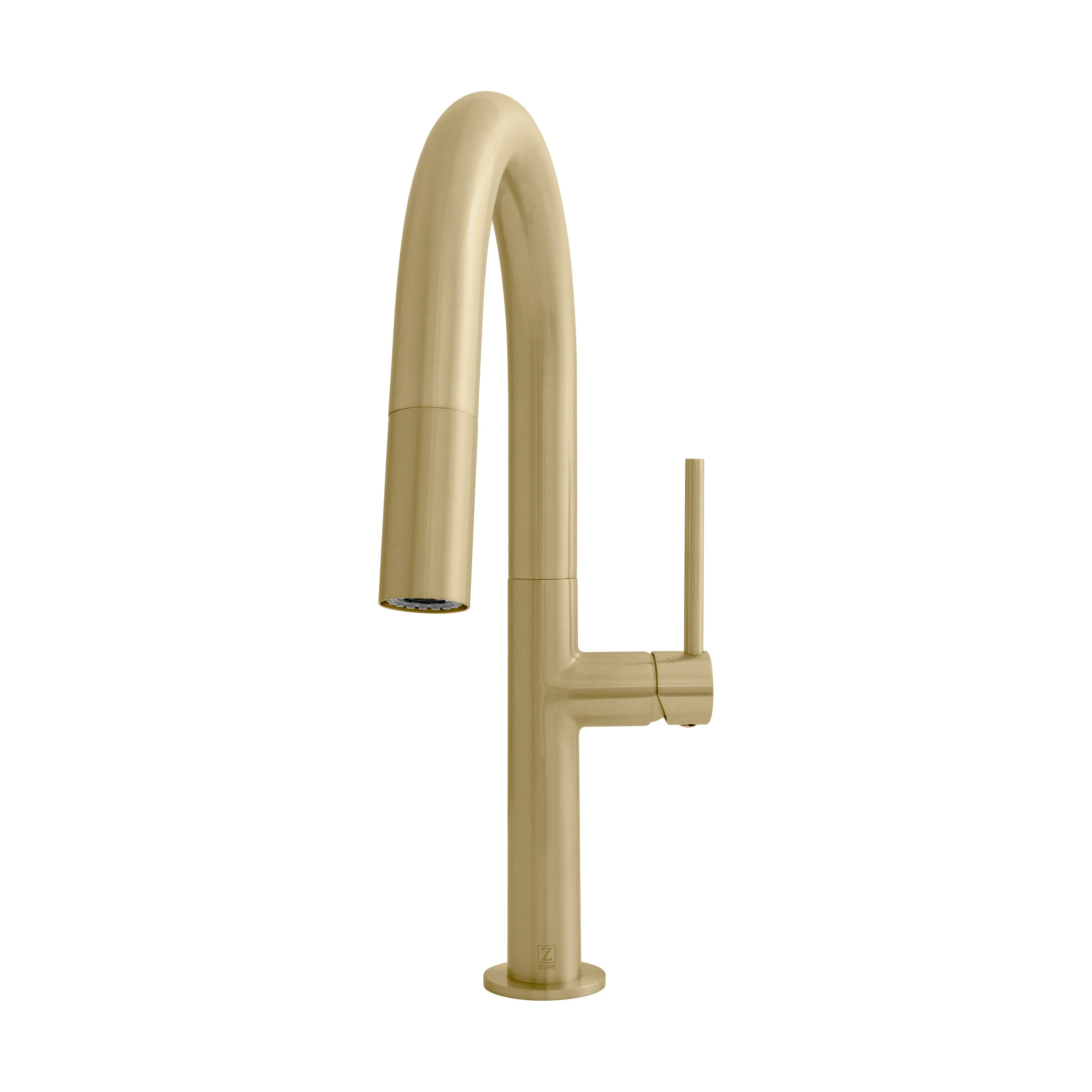 Champagne bronze kitchen faucet with gooseneck spout and side sprayer control