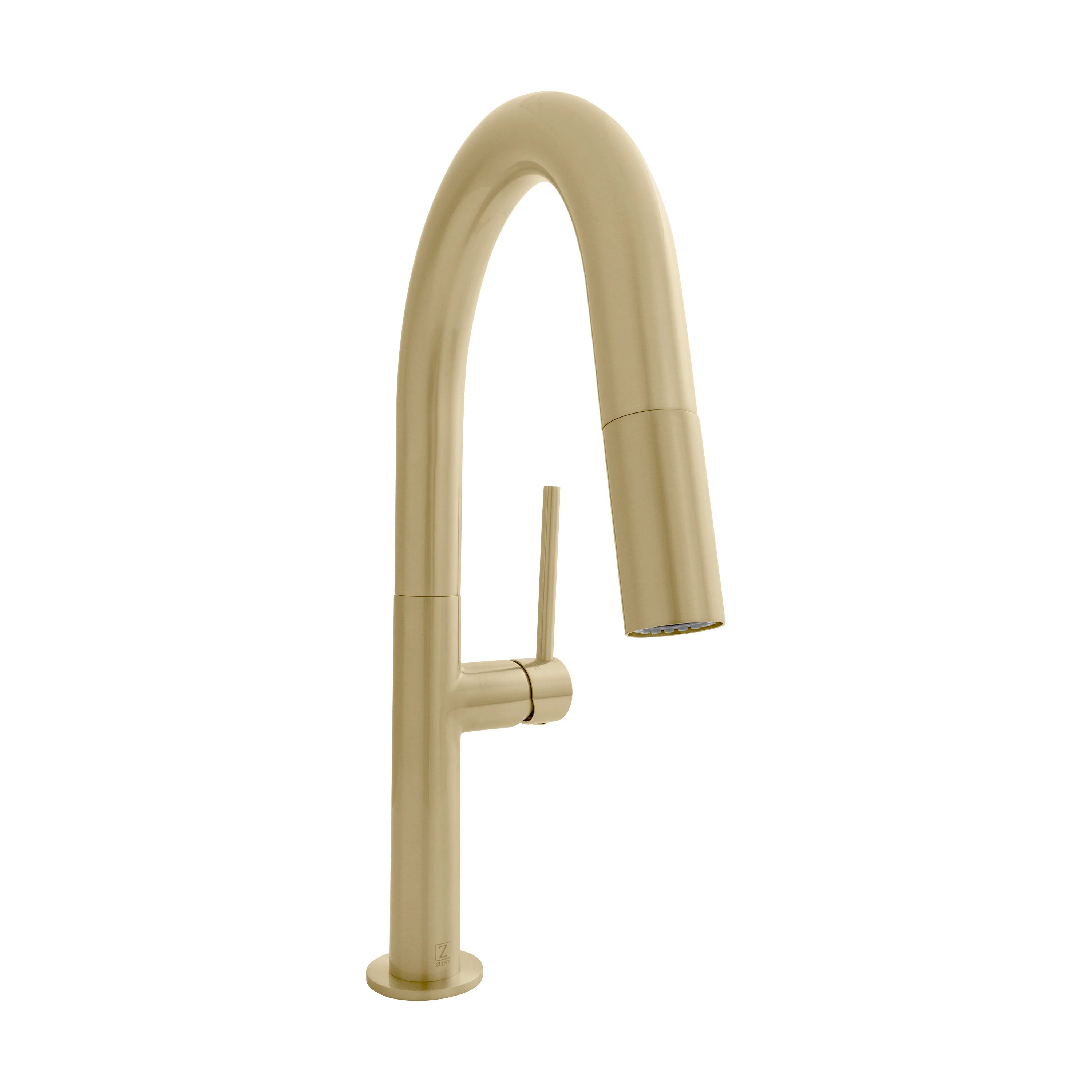 Champagne bronze kitchen faucet with gooseneck spout and side control lever