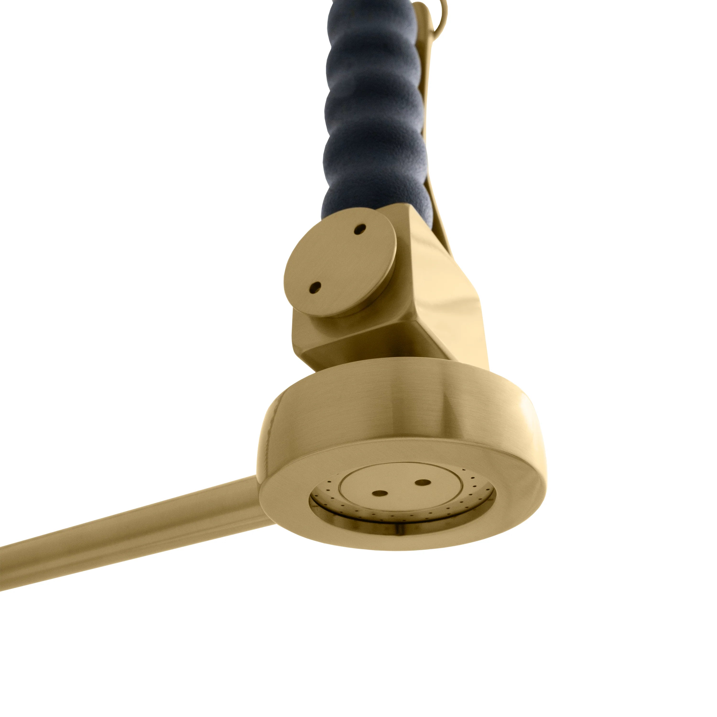 Champagne bronze pull-down spray head with black flexible hose