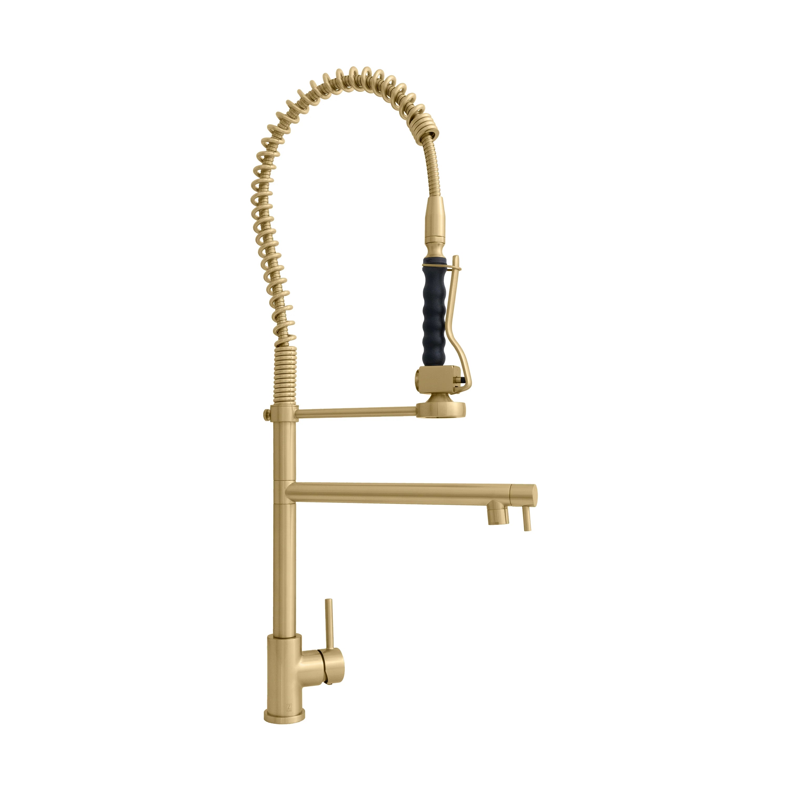 Champagne bronze kitchen faucet with pull-down spray head and coiled hose