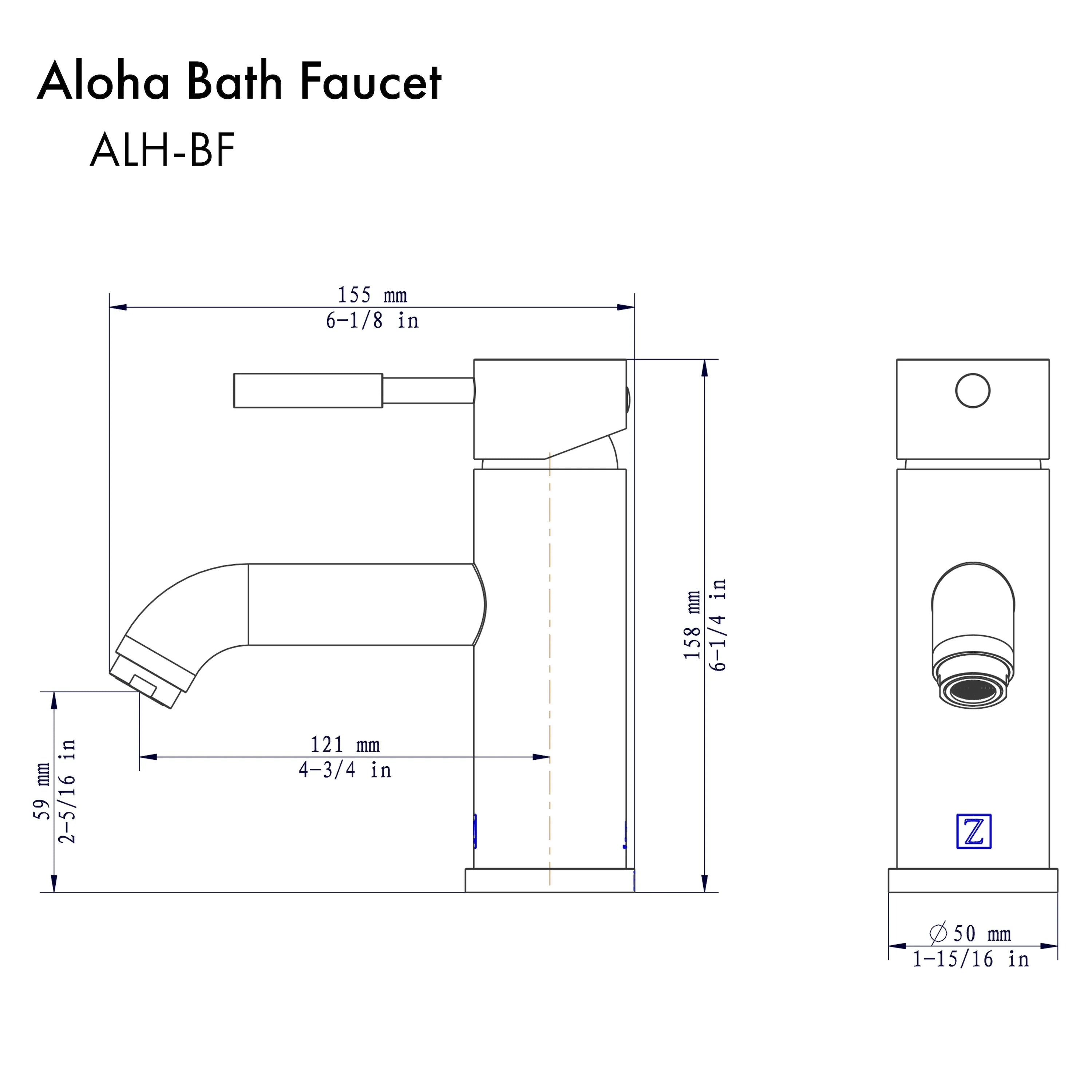 Chrome bathroom faucet dimensions line drawing with inlet and faucet profile
