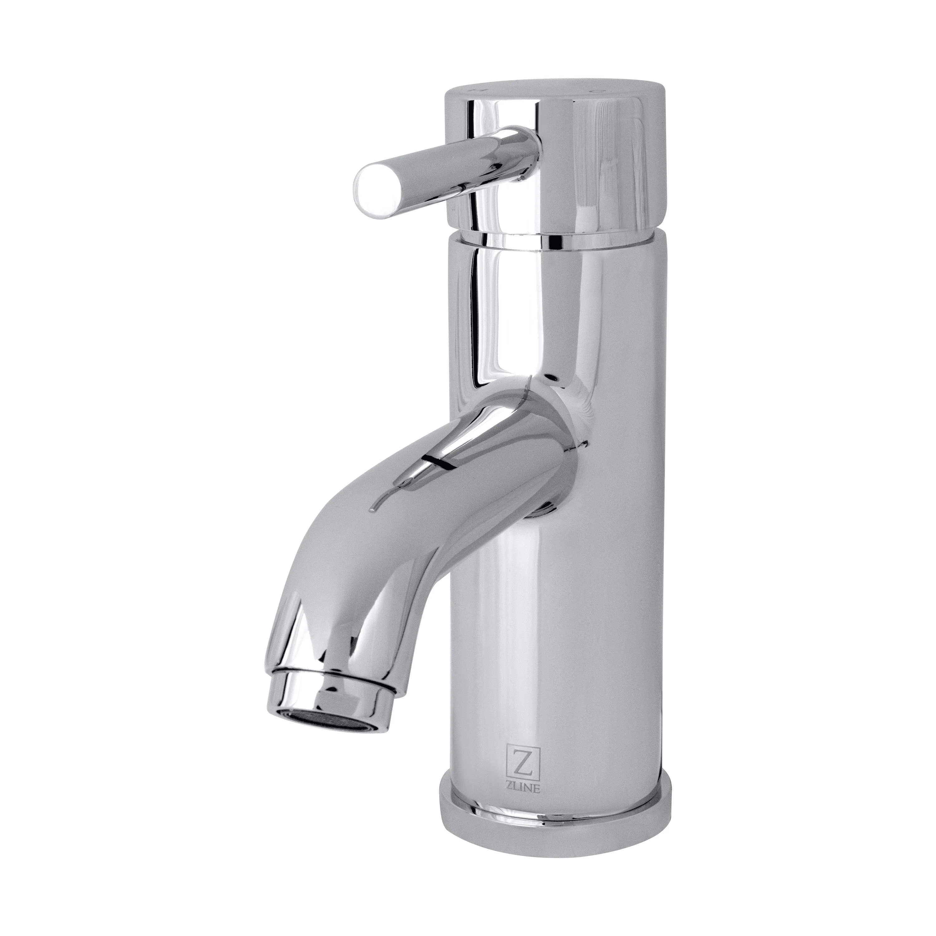 Chrome single-handle bathroom faucet with cylindrical spout and cross lever