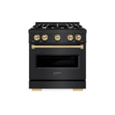 ZLINE Autograph Edition 30-Inch Classic Series Gas Range with 4 Gas Burner Cooktop and 4.2 Cu. Ft. Gas Convection Oven in Black Stainless Steel with Champagne Bronze (CGRBZ-30-CB)