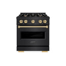 ZLINE 3-Piece Appliance Package - 30-Inch Gas Range, Refrigerator with Water Dispenser, and Dishwasher in Black Stainless Steel with Champagne Bronze Accents
