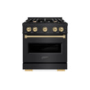 ZLINE 3-Piece Appliance Package - 30-Inch Gas Range, Refrigerator, and Dishwasher in Black Stainless Steel with Champagne Bronze Accents