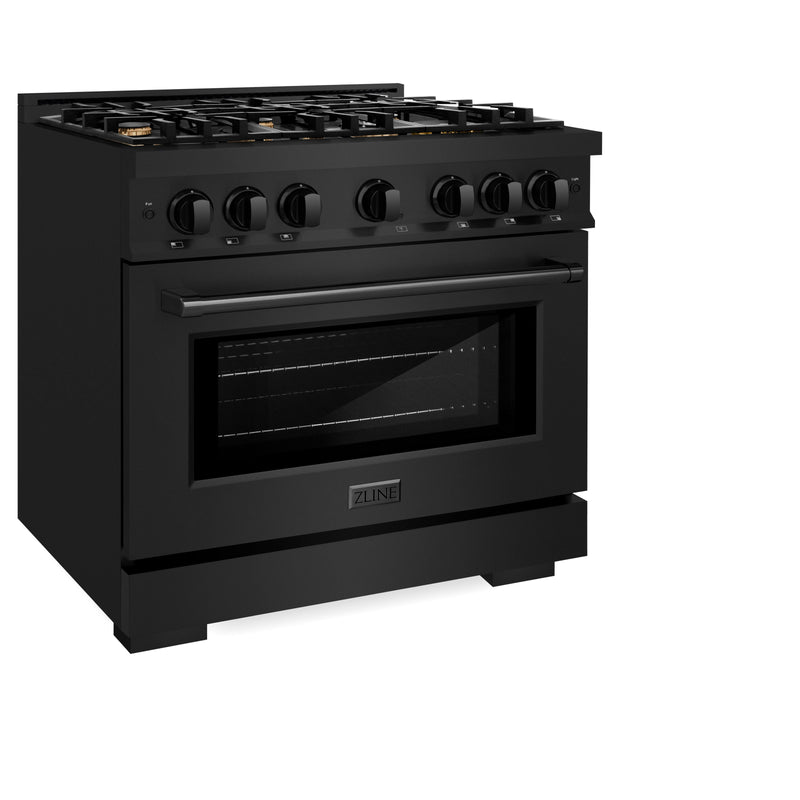 ZLINE 36-Inch Select Series Dual Fuel Range with 6 Gas Burner Cooktop and 5.2 Cu. Ft. Electric Convection Oven in Black Stainless Steel with Brass Burners (HDRB-BR-36)