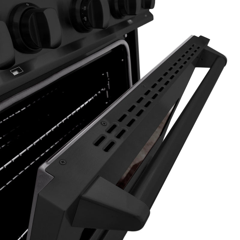 ZLINE 4-Piece Appliance Package - 30-Inch Gas Range, Hood, Refrigerator, and Dishwasher in Black Stainless Steel