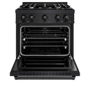 ZLINE 5-Piece Appliance Package - 30-Inch Gas Range, Hood, Refrigerator, Dishwasher, and Microwave Drawer in Black Stainless Steel